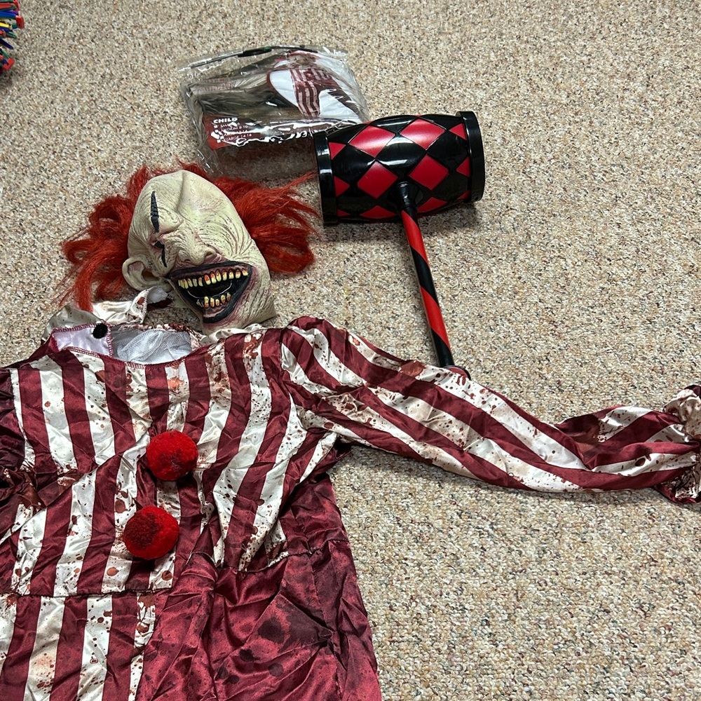 Spirit Red and White Striped Clown Costume with Hammer